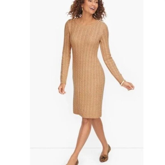 NWT Talbots Cable Knit Camel Tan Sweater Dress Long Sleeve Cozy Women's XL - Picture 4 of 11